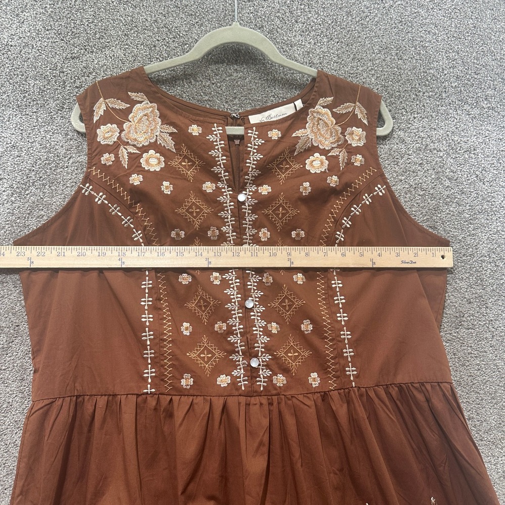 La Bellum Hillary Scott Maxi Dress 1X Brown Embroidered Boho Peasant‎ Cottage - Picture 6 of 12